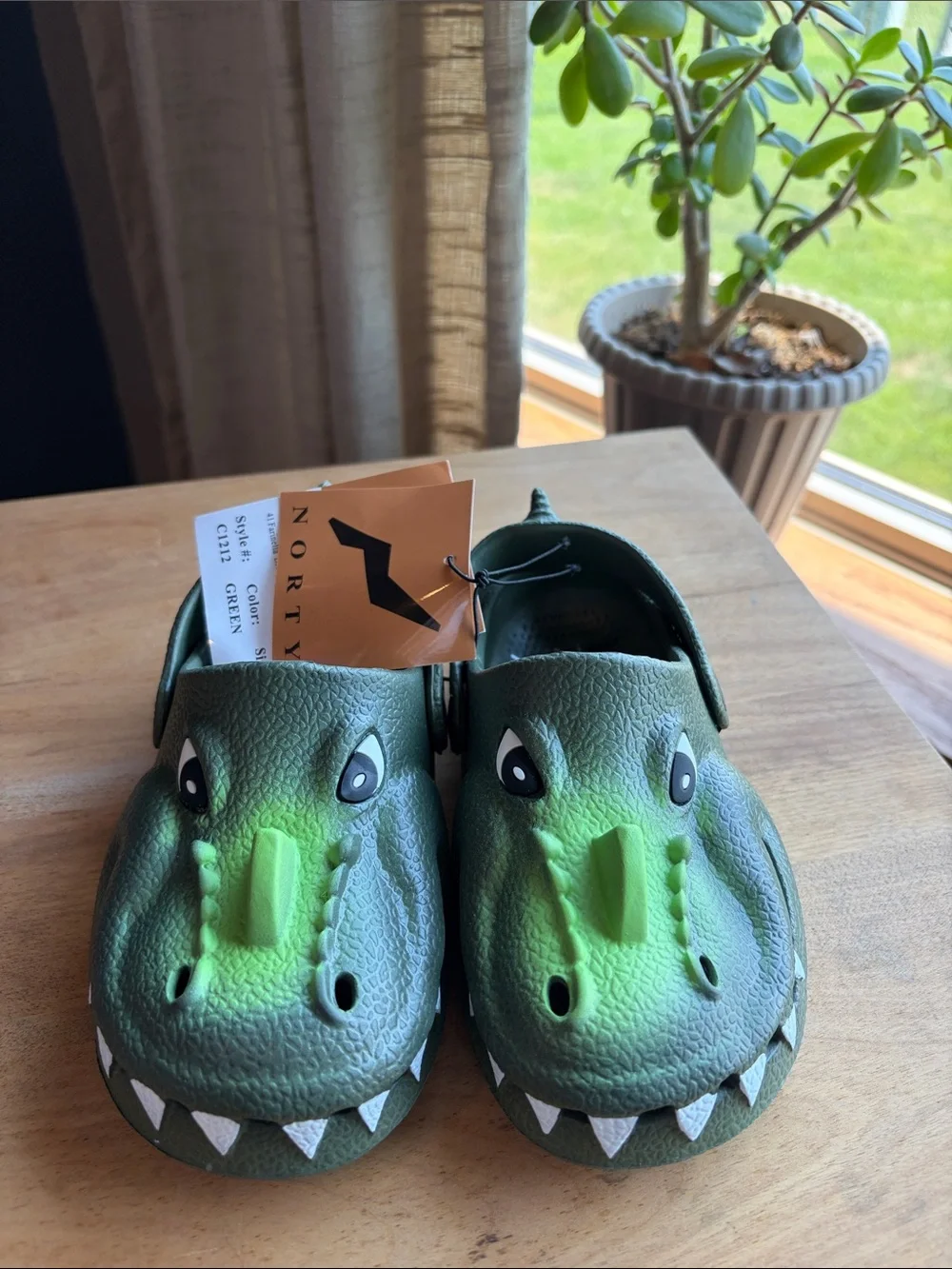 Norty Kids Green Dinosaur Clog Shoes - Fun Slip-On Sandals